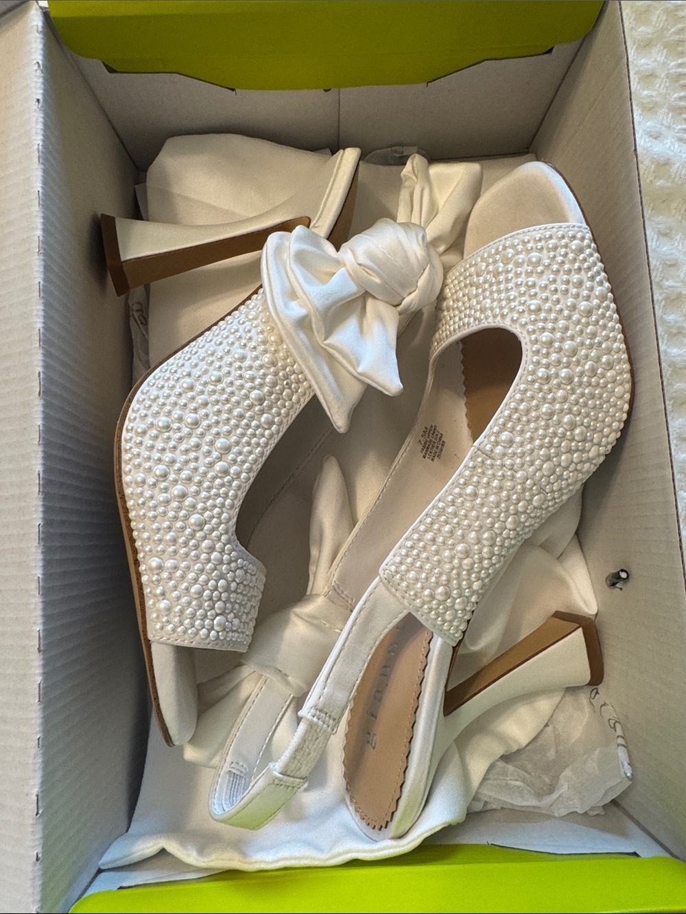Gianni Bini White Pearl Embellished Block Heel